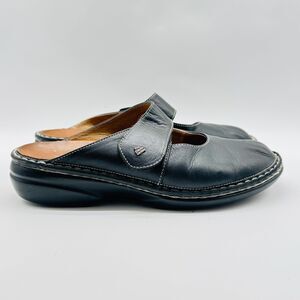 Finn Comfort Shoes Womens 38 US 7.5 Black Leather Clogs Casual Wedge Mules